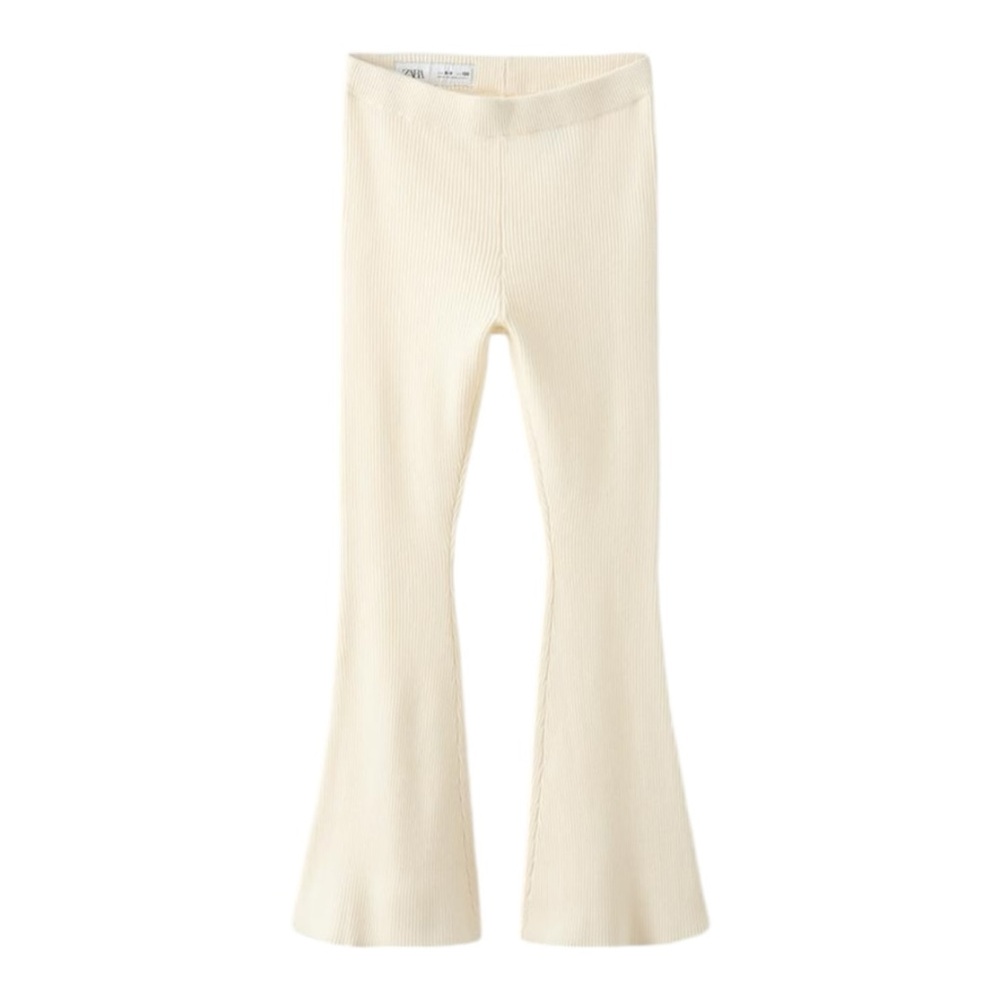 Zara Ribbed Flare Leg Knit Pants Womens Off White Ecru Medium Large